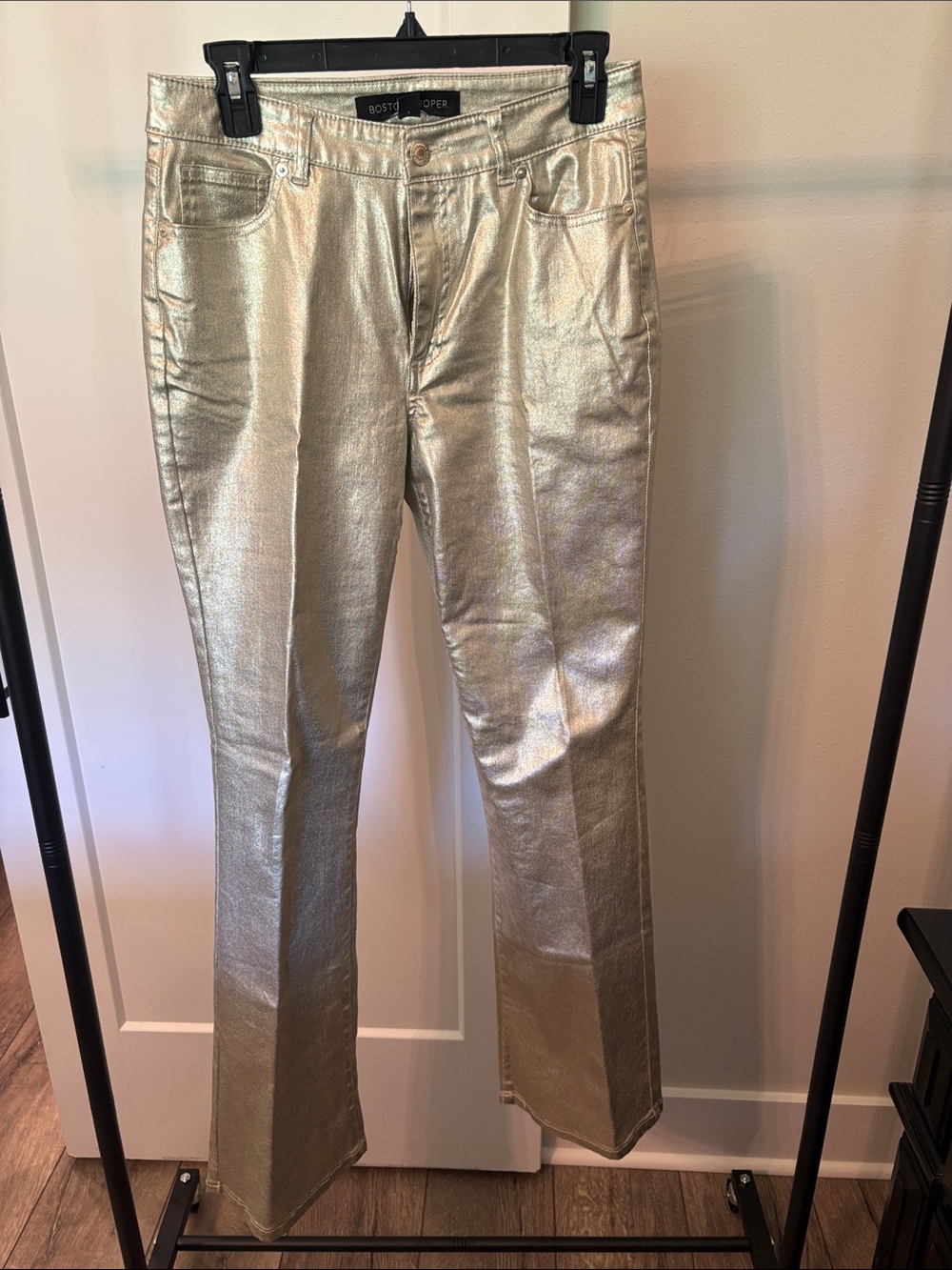 Boston Proper Metallic Gold Flare Jeans